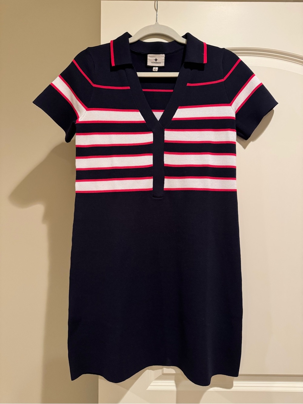 Tuckernuck Navy Polo-Style Mini Dress with Pink and White Stripes